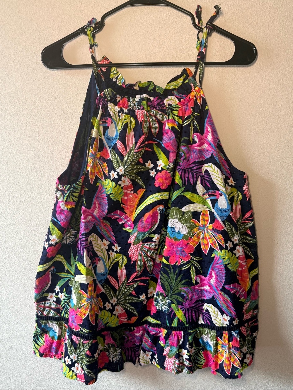 crown & ivy Black Tropical Floral Halter Tank Top